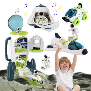【2022 New Arrival】Sound and Light Optic Space Rocket Toy Astronaut Spaceship Toys Model Shuttle Space Station Rocket Aviation Series Toys Child Gift