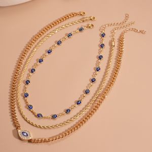 OEUVR 3Pcs Alloy Devils Eye Necklace Set Devils Eye Tassel Metal Chain Necklace Elegant Multi-layer Punk Gothic Necklace Girls