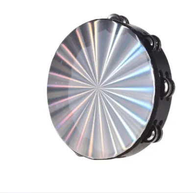 【Free Shipping】8/10 Inch Wooden Radiant Tambourine Handbell Hand Drum with Double Row Jingles Reflective Drum Head Musical Instrument