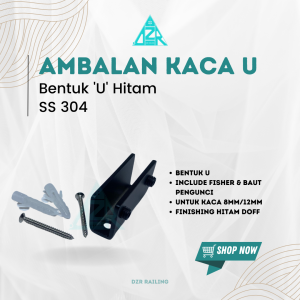 Klem kaca / cleam glass / penjepit kaca shower kaca kamar mandi hitam ambalan kaca u hitam ambalan kaca SS 304