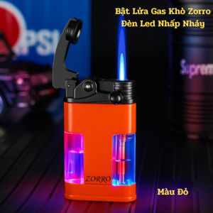 Bật Lửa Gas Khò 1 Tia Lộ Thiên Zorro Z1103 Nhiều Màu Có Đèn Led Nhấp Nháy Chuyển Màu ( Có Hộp ) Hộp Quẹt Gas Độc Lạ