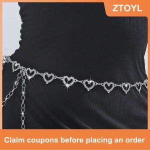 【ZTOYL】 แฟชั่นเข็มขัดผู้หญิงสายโซ่คาดเอวประดับพลอยเทียมรูปหัวใจแบบปรับได้หรูหราชุดเดรสโลหะสุดหรูอุปกรณ์สายรัดเอวยีนส์