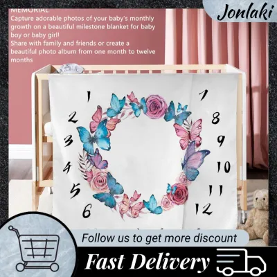 Baby Monthly Milestone Blanket Newborn Month Blanket 39.4x39.4in Soft Decorative HD Printing Safe for Photography Props