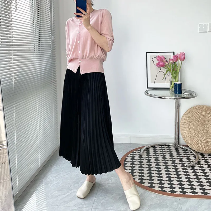 Women Muslimah Skirt Satin Pleated High Waist A Line Skirt Long