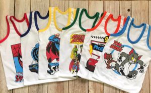 3/6 pcs of Sando White with Cartoon Themed prints for 6months-7yrs old