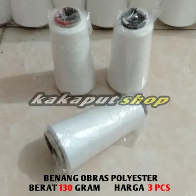 3 PCS Benang Obras Polyester Warna Putih (130 gram -+) / Benang obras murah