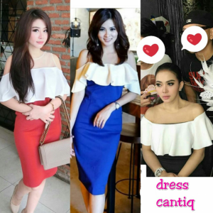 dandelia / DRESS CANTIQ SCUBA 3322 (nz) / dress wanita / dress sabrina / dress jersey / midi dress / party dress / wedges / scuba / fashion wanita