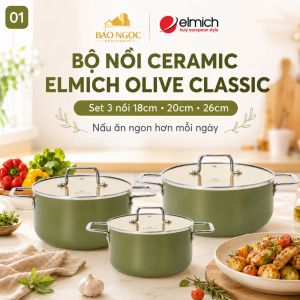 Bộ Nồi Chống Dính Ceramic Elmich Olive Classic EL5231OV01 Set 3 Nồi 18/20/26cm Đáy Từ Dùng Mọi Loại Bếp