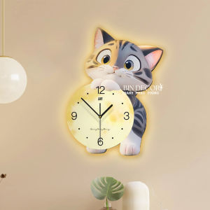 Tranh đồng hồ đèn led mèo con dễ thương 1 trang trí decor kèm đinh