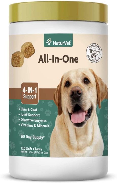 NaturVet All in One Dog Supplement for Joint Support Digestion Skin Coat Care Dog Vitamins Minerals Omega 3 6 9 Wheat Free Supplements for Dogs 120 Soft Chews Lazada PH