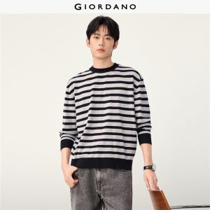 Giordano Men Contrast trim striped sweater Free Shipping 18056006