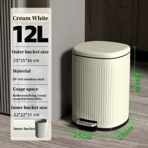 Stainless Foot Pedal Trash Bin Waste Can with Plastic Bucket Inside