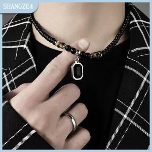【SHANGZE4】 Hạt Màu Đen Với Vuông Mặt Dây Chuyền Vòng Cổ Cho Nam Giới Hợp Thời Trang Phụ Kiện Trang Sức Nam Quà Tặng Trang Trí