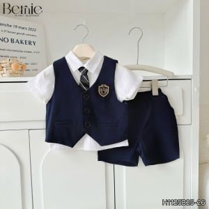 Set vest gile đồng phục phong cách học sinh cho bé trai kèm cà vạt size 9kg tới 28kg BERNIE H1125B25