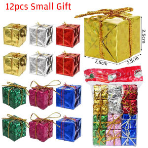 6/12PCS Mini Gift Boxes Xmas Tree Hanging Pendants Colorful Square Foam Box Ornaments Christmas New Year Party Decors HIEM