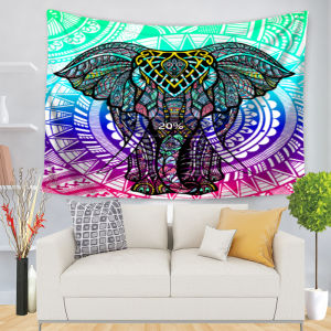 พรมผ้าพื้นหลังช้างพิมพ์ดิจิตอลพรมอินเดียพรมบ้านพรมไทยตกแต่งห้องนั่งเล่นผ้าแขวน