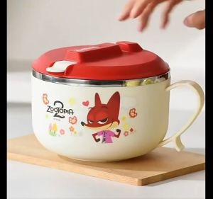 💖In Stocks💖Zootopia Cute Noodle Bowl 1200ML With Phone Stand Lid  Stainless Steel Inner Soup Rice Bowl With Spoon