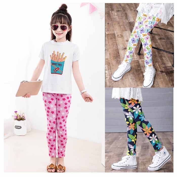 Young Girls Floral Print Pants Kids Skinny Leggings For Kids 2-14
