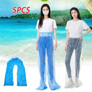 LILYGIRL 5Pcs Di động Quần đi mưa dùng một lần Dáng rộng vừa vặn Dày Quần mưa chống nước khẩn cấp Đồ dùng du lịch PE Quần đi mưa cho người lớn Cắm Trại