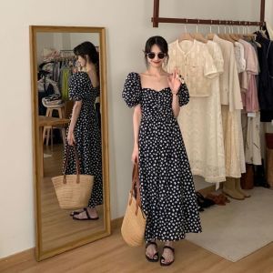 Missliu ชุดเดรสผ้าชีฟองลายดอกไม้สำหรับผู้หญิงชุดเดรสผ้าชีฟองลายดอกไม้สไตล์ชนบทแขนสั้นกระโปรงยาวกระโปรงยาวสไตล์ใหม่