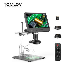 【New arrival】TOMLOV DM602 Pro 10.1" HDMI Digital Microscope 2000x Pro Boom Arm Stand LCD Soldering Microscope with 3 Lens for Electronics Repair Coin Microscope Ring Light PC Compatible