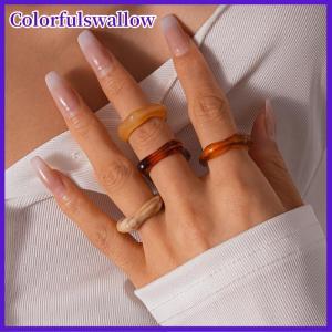 Colorfulswallow 5 6PCS đầy màu sắc Acrylic resin Nhẫn Set hình học vòng xếp chồng lên nhau vòng đơn giản cá tính Bohemian Nhẫn ngón tay đồ trang sức quà tặng