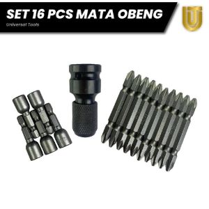 Impact Wrench Keyless Socket Adapter - Soket Kunci Mata Bor  - Mata Obeng ( Paket Set 16 Pcs)
