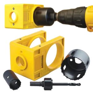 PLLEWY 1Set With Guide Template Door Lock Installation Kit Carbon Steel Hand Tools Knob Hole Drilling Tool  Yellow Door Drill Kit