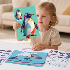SKJK STUDIO Giấy Sách dán hình học 3D Đồ chơi giáo dục Làm thủ công Sách dán hình động vật Sách trò chơi tự làm Montessori Bộ vật liệu dán DIY Quà sinh nhật