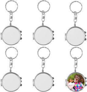 6 Pcs Sublimation Blank Pocket Makeup Mirror Keychains Double Sided Blank Compact Mirror Cosmetic Mirror Key Chain