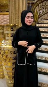 Gamis HAFSOH List Kantong Jetblack Resleting Depan Dress Hitam