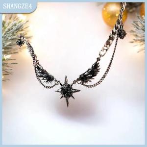 【SHANGZE4】 Punk Devil Wings Black Zircon Pendant Necklace For Men Women Gothic Hiphop Cool Dark Necklace Party Jewelry Accessories Gifts