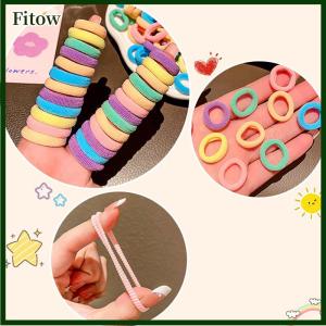 Fitow 100PCS Colorful Basic Nylon Ealstic Hair Band Kids Girls Ponytail Holder Ties Scrunchie Mini Headwear Rubber Bands Hair Rope