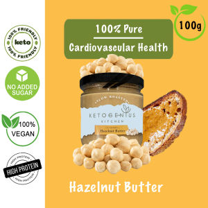Ketogenius Kitchen Pure Hazelnut Butter Smooth (100g)  Mentega Hazelnut - Natural Unsweetened Zero Sugar Added Diabetic friendly Keto Low Carb Vegan No Added Oil Tanpa Gula