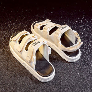 รองเท้าแตะผู้ชาย รองเท้าแตะชายหาดสไตล์เรโทรสีดำและสีขาว พื้นรองเท้านุ่มสบายสำหรับรองเท้าแตะคู่ชายและหญิง