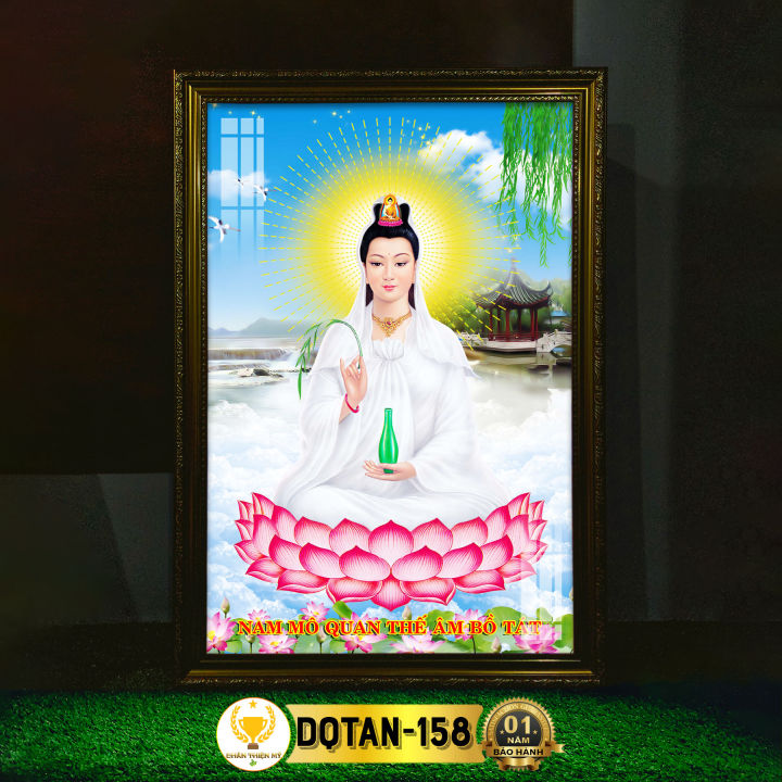 Tranh Phật Bà Quan Âm Ngồi Có Đèn CHÂN THIỆN MỸ, Trang Trí Bàn Thờ Treo ...