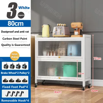UPSEN Multi-Layer Kitchen Storage Organizer Kitchen Dust Cabinet Kitchen Storage Cabinet Sideboard Cupboard Microwave Stand Carbon Steel