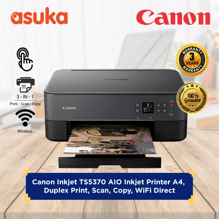 Canon Inkjet TS5370 AIO Inkjet Printer A4, Duplex Print, Scan, Copy, WiFi Direct,1+2 years On-site Warranty (BLACK)