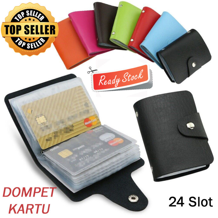 Dompet Kartu 24 Slot Pria Wanita Kulit Polos Kancing Card Holder Wallet
