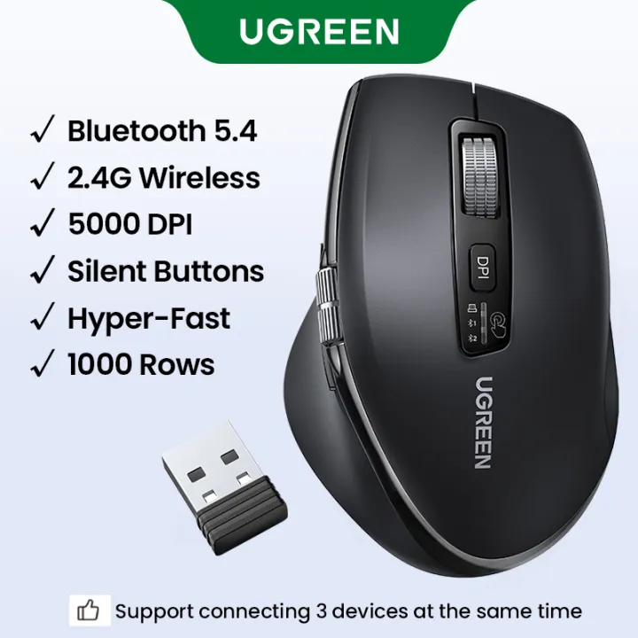 UGREEN High-Speed Scroll 1000 Rows 2.4G Wireless Bluetooth 5.4 Ergonomic Silent Mouse 5000DPI for MacBook Tablet Laptop Computer Desktop PC Model: 45792