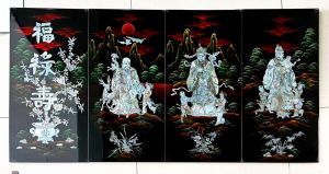 BộTranh sơn mài bộ 4 tấm - Phúc Lộc Thọ  size 60x120 cm - cẩn ốc chìm đẹp