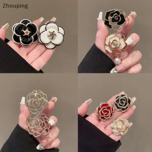【ZP】Cute เข็มกลัดดอกไม้ประดับพลอยเทียมสีทองและสีดำสำหรับผู้หญิงเข็มคาเมลเลียสำหรับเป็นของขวัญ