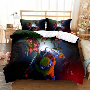 Exquisite 3D Printing Cartoon Turtles Wallpaper Anime Digital Printing Bedding Set Duvet Cover Comforter Bed Girl Boys Gift