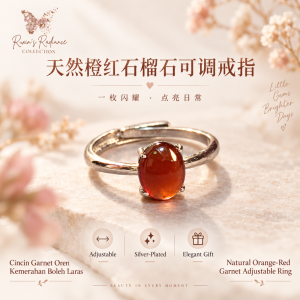 Natural Orange Red Garnet Adjustable Ring Silver-Plated Oval Gemstone Ring Elegant Gift for Women January Birthstone (Style #31)-RRC