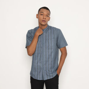 RBJ Kemeja Koko Border Biru Coklat Regular Fit Pria