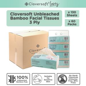 [Carton Deal] ❤️Cloversoft Official Unbleached Bamboo Facial Tissues 3 Ply [Bundle of 15 x 4 packs]