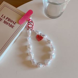 [Hàng sẵn có] 1PC ngọc trai Keychain màu hồng tình yêu dây xích điện thoại kẹp sáng tạo thẻ điện thoại dây treo chéo trở lại chống mất Móc Chìa Khóa Túi điện thoại di động Mặt dây chuyền