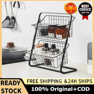 เหล็กชั้นเก็บของสำหรับเครื่องปรุงในครัว Organizer กล่องใส่ผลไม้สองชั้น Assembly ห้องน้ำตะกร้าเก็บเครื่องสำอาง