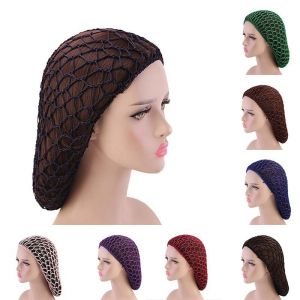 Mesh Crochet Hair Mesh Hair Net Crochet Cap Solid Color Snood Sleeping Night Cover Turban For Women