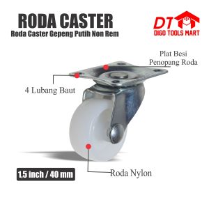 Roda Caster Putih Roda Nylon Roda Koper 1 1/2 Inci 4 pcs dan 1 pcs 1.5 Inci 40mm
